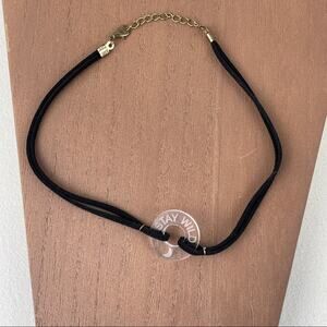 Life Token Stay Wild Crescent Moon Choker Necklace Black Faux Leather Chain NWOT
